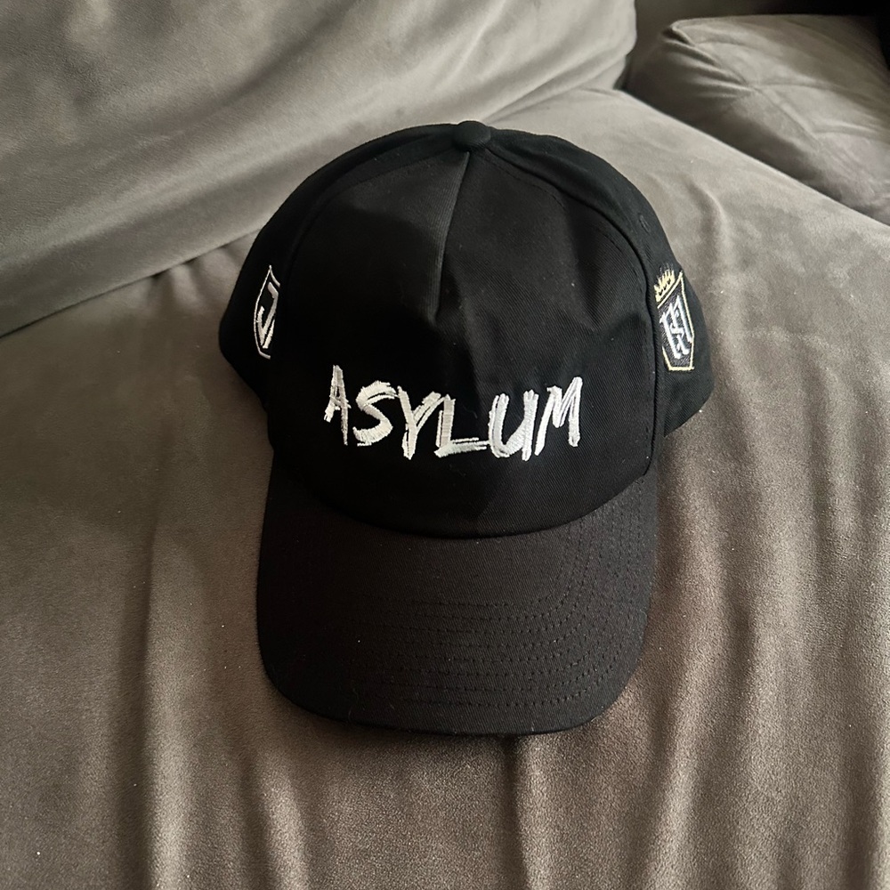 Asylum Records Embroidered Black Adjustable Graphic Baseball Hat One Size